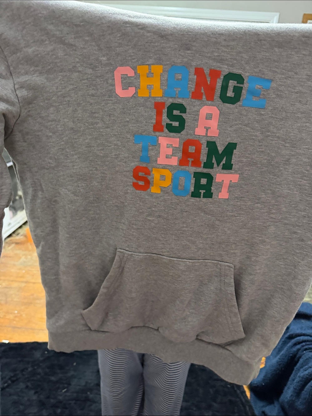 adidas Gray Crewneck Sweatshirt with Multicolor Block Lettering
